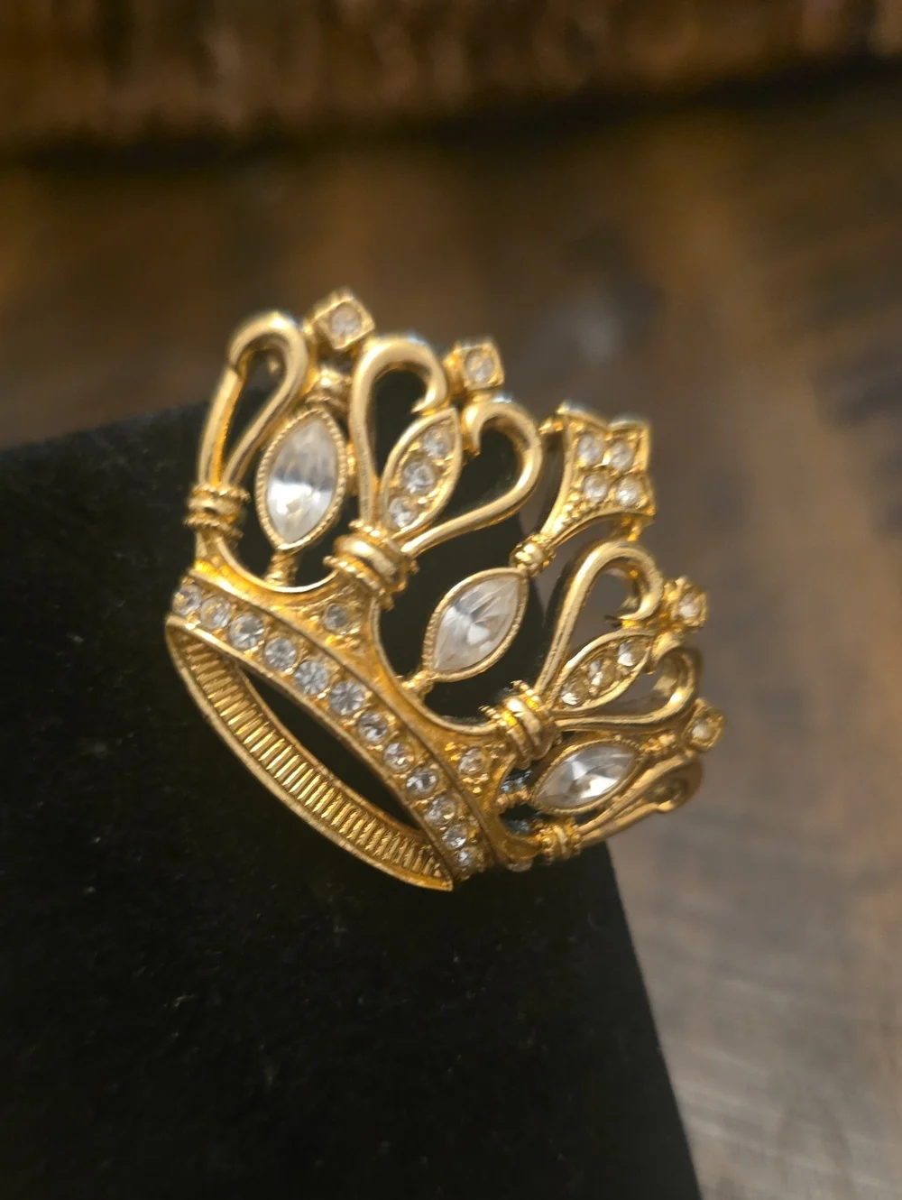 Kenneth Jay Lane For Avon Gold-Tone Crown Ring with Clear Crystals